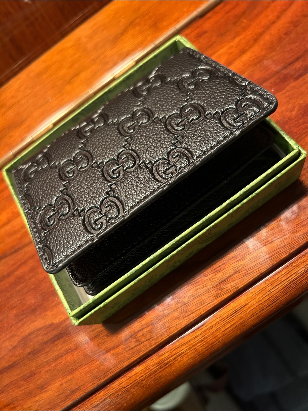 Gucci Black Embossed GG Leather Card Holder